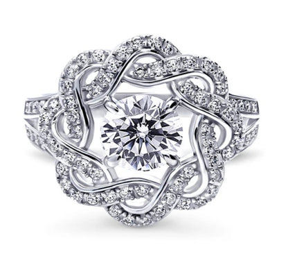 Flower Woven CZ Split Shank Ring in Sterling Silver
