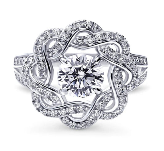 Flower Woven CZ Split Shank Ring in Sterling Silver