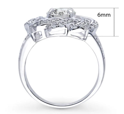 Flower Woven CZ Split Shank Ring in Sterling Silver
