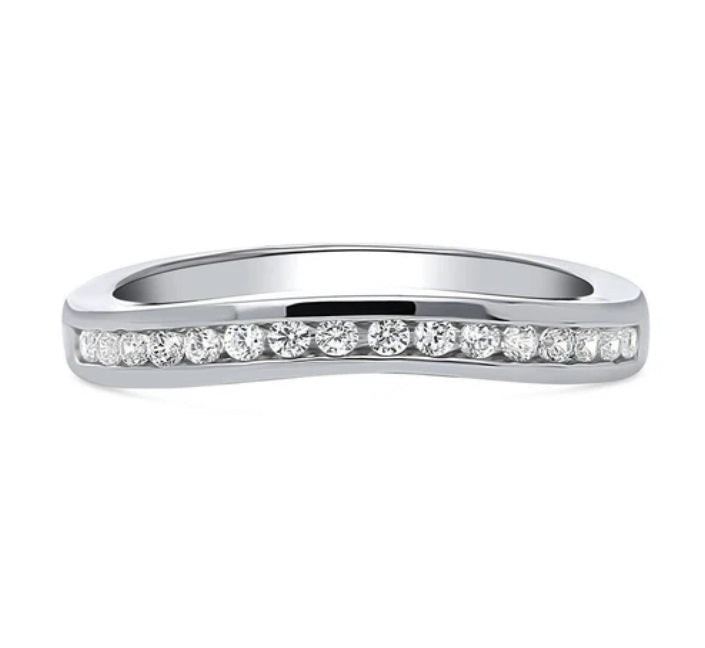 Channel Set CZ Curved Half Eternity Ring in Sterling Silver