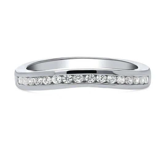 Channel Set CZ Curved Half Eternity Ring in Sterling Silver