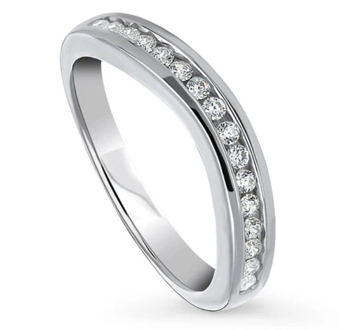 Channel Set CZ Curved Half Eternity Ring in Sterling Silver