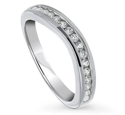 Channel Set CZ Curved Half Eternity Ring in Sterling Silver