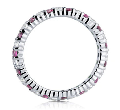 Simulated Ruby Pave Set CZ Stackable Eternity Ring in Sterling Silver