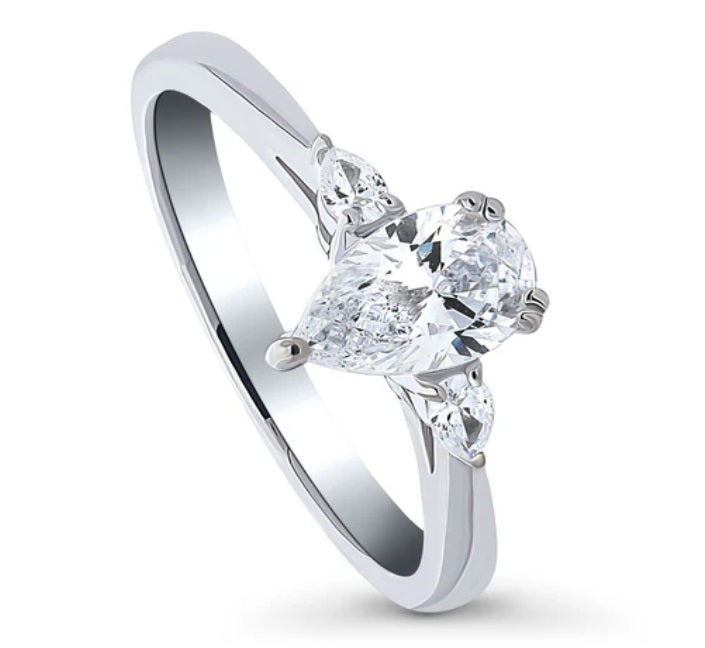 3-Stone Pear CZ Ring in Sterling Silver