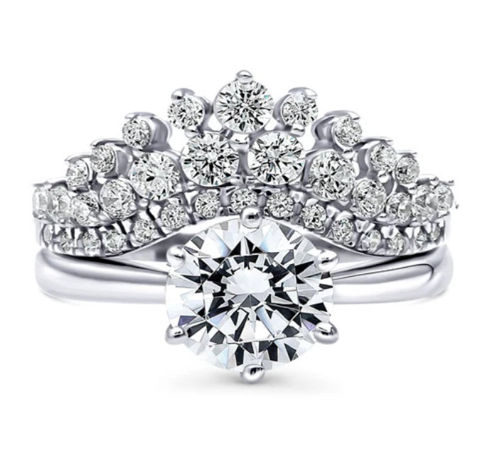 Chevron Crown CZ Ring Set in Sterling Silver