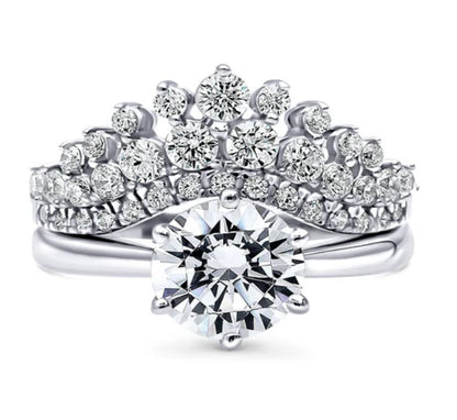 Chevron Crown CZ Ring Set in Sterling Silver