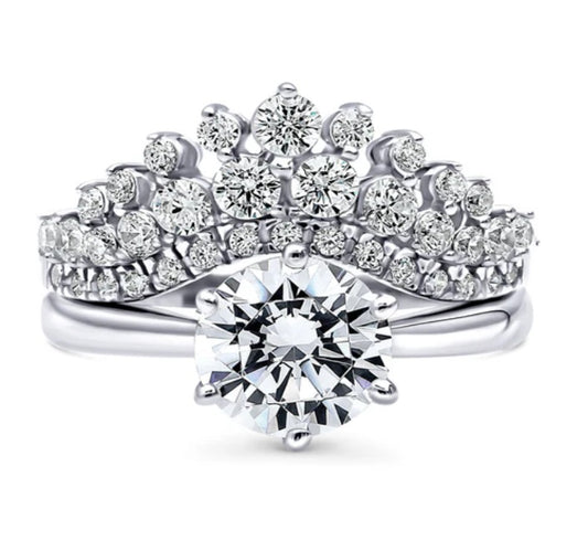 Chevron Crown CZ Ring Set in Sterling Silver