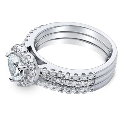 Halo Heart CZ Insert Ring Set in Sterling Silver