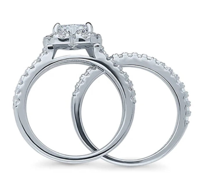 Halo Heart CZ Insert Ring Set in Sterling Silver