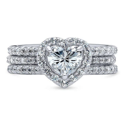 Halo Heart CZ Insert Ring Set in Sterling Silver