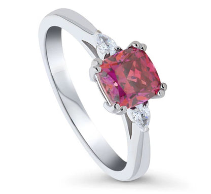 3-Stone Red Princess CZ Ring in Sterling Silver