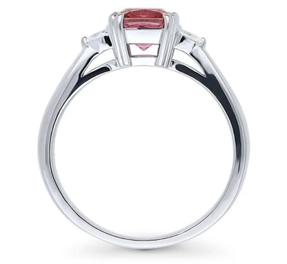 3-Stone Red Princess CZ Ring in Sterling Silver