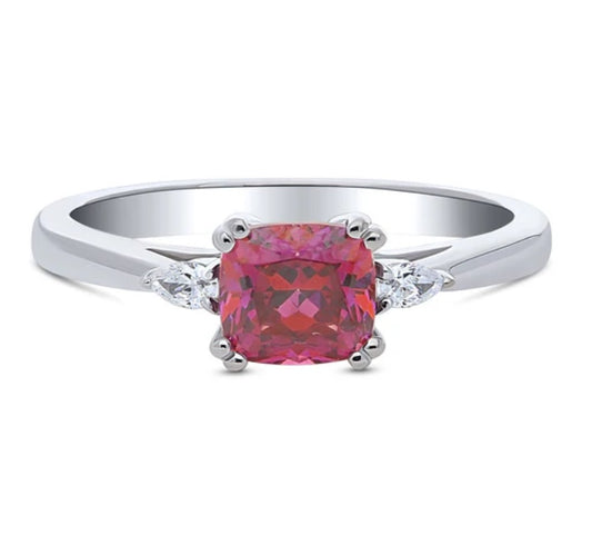 3-Stone Red Princess CZ Ring in Sterling Silver