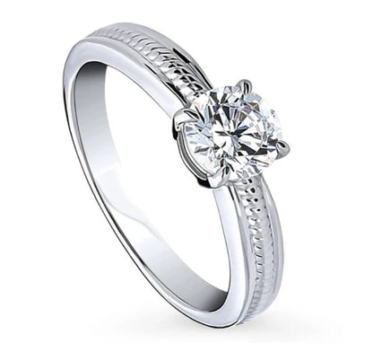 Solitaire Cable 0.8ct Round CZ Ring in Sterling Silver