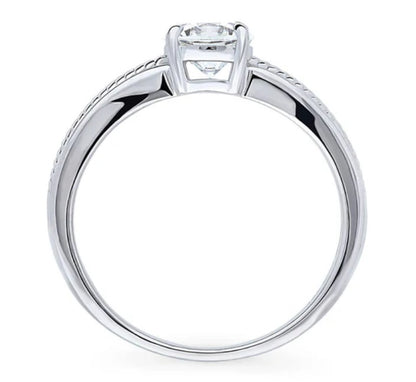 Solitaire Cable 0.8ct Round CZ Ring in Sterling Silver
