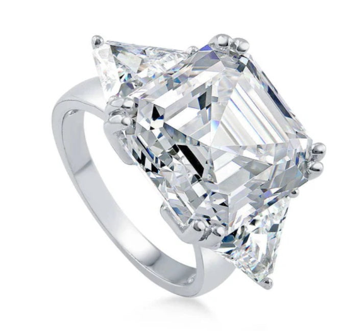 3-Stone Asscher CZ Statement Ring in Sterling Silver