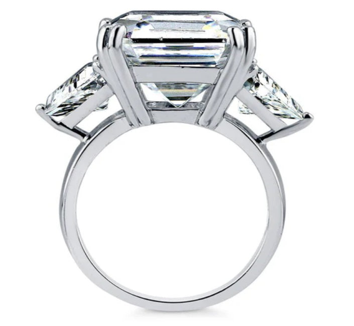 3-Stone Asscher CZ Statement Ring in Sterling Silver