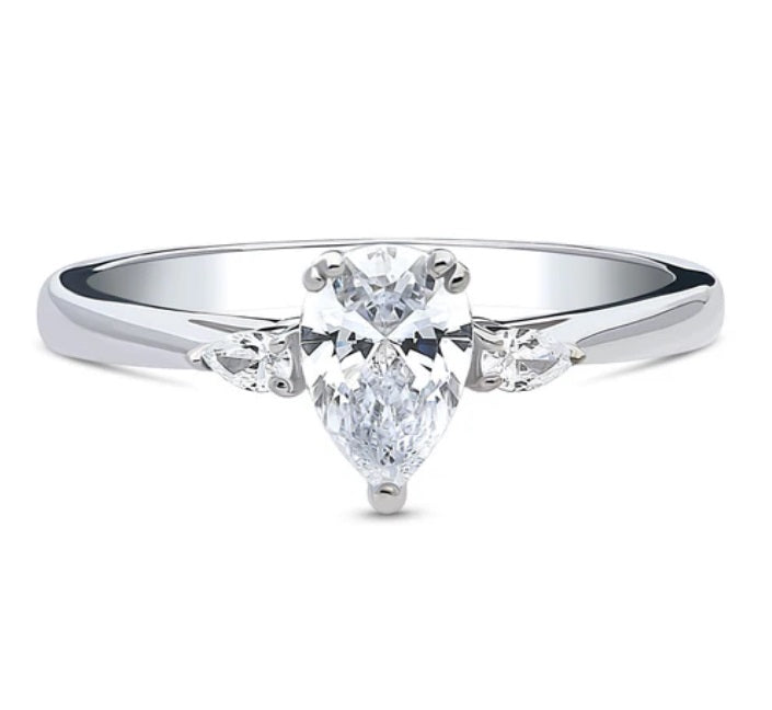 3-Stone Pear CZ Ring in Sterling Silver