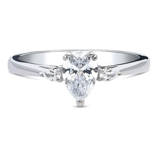 3-Stone Pear CZ Ring in Sterling Silver