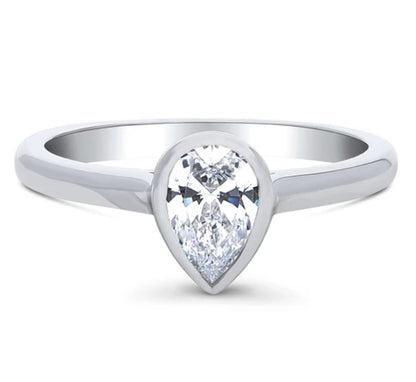 Solitaire 0.8ct Bezel Set Pear CZ Ring in Sterling Silver