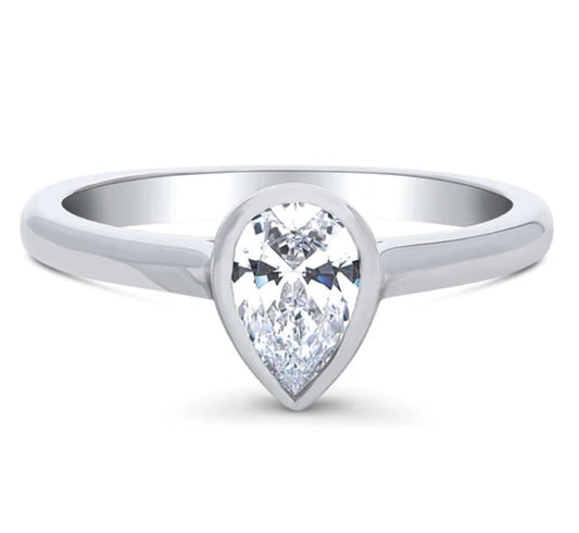 Solitaire 0.8ct Bezel Set Pear CZ Ring in Sterling Silver