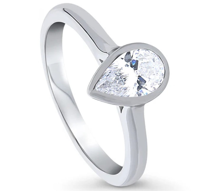 Solitaire 0.8ct Bezel Set Pear CZ Ring in Sterling Silver