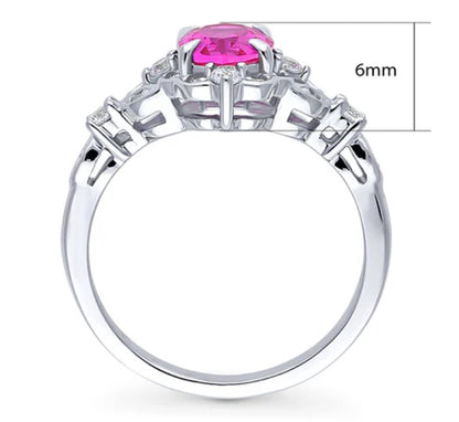 Halo Art Deco Pink Oval CZ Ring in Sterling Silver