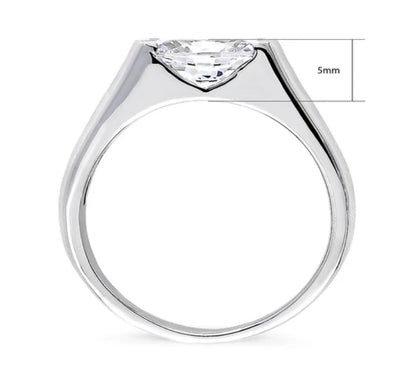 Solitaire 1.2ct Half Bezel Set Oval CZ Ring in Sterling Silver