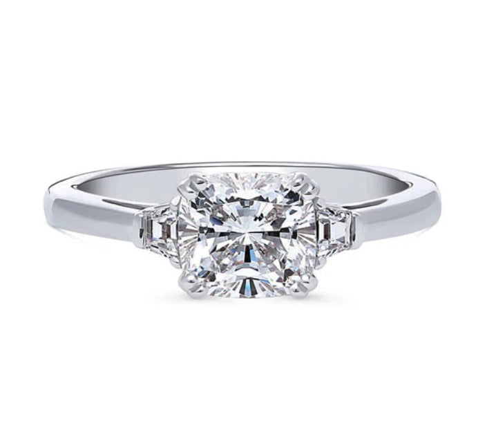 3-Stone Cushion CZ Ring in Sterling Silver
