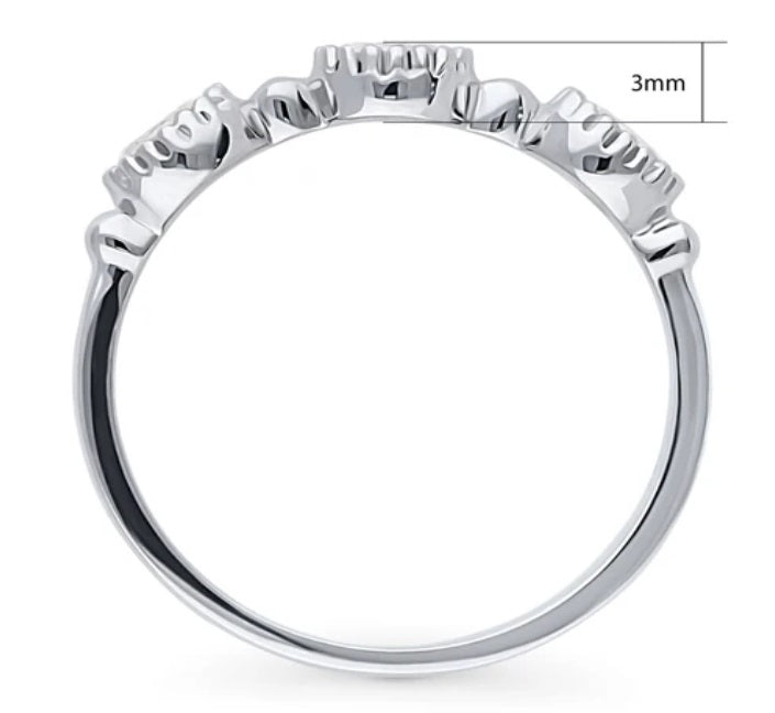 Milgrain Bezel Set Oval CZ Half Eternity Ring in Sterling Silver