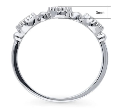 Milgrain Bezel Set Oval CZ Half Eternity Ring in Sterling Silver