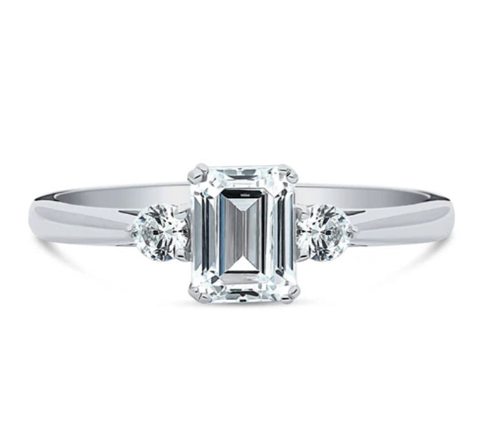 3-Stone Emerald Cut CZ Ring in Sterling Silver