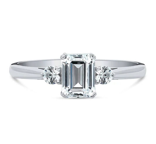 3-Stone Emerald Cut CZ Ring in Sterling Silver