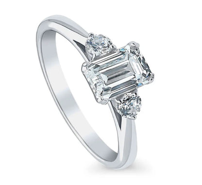 3-Stone Emerald Cut CZ Ring in Sterling Silver
