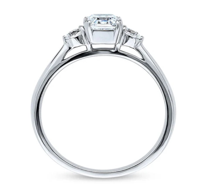 3-Stone Emerald Cut CZ Ring in Sterling Silver