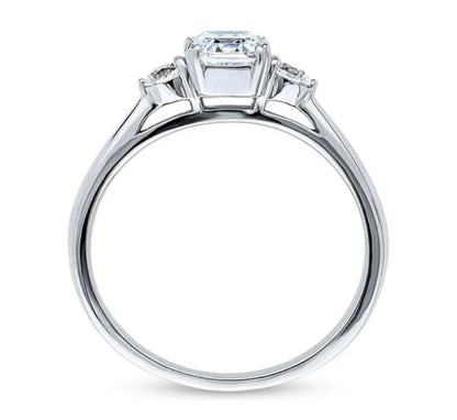 3-Stone Emerald Cut CZ Ring in Sterling Silver
