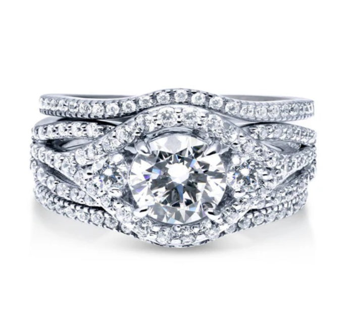 3-Stone Cushion CZ Ring Set in Sterling Silver