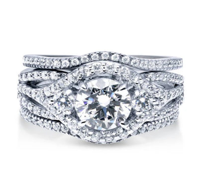 3-Stone Cushion CZ Ring Set in Sterling Silver