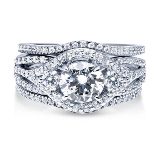 3-Stone Cushion CZ Ring Set in Sterling Silver