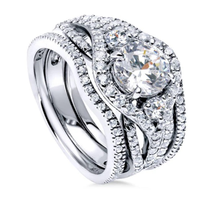 3-Stone Cushion CZ Ring Set in Sterling Silver