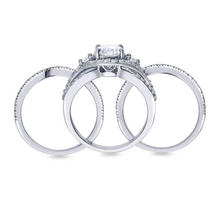 3-Stone Cushion CZ Ring Set in Sterling Silver