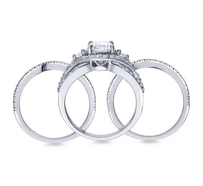 3-Stone Cushion CZ Ring Set in Sterling Silver