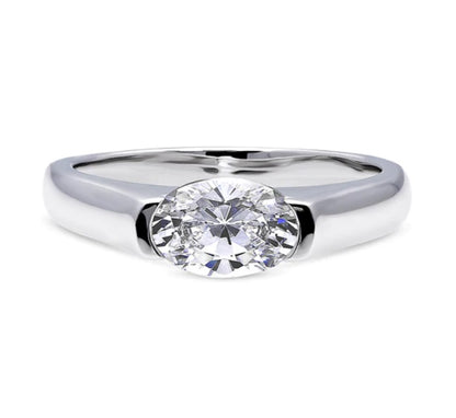 Solitaire 1.2ct Half Bezel Set Oval CZ Ring in Sterling Silver