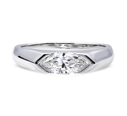 East-West Solitaire Half Bezel Set CZ Ring in Sterling Silver