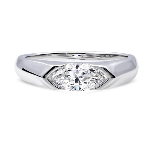 East-West Solitaire Half Bezel Set CZ Ring in Sterling Silver