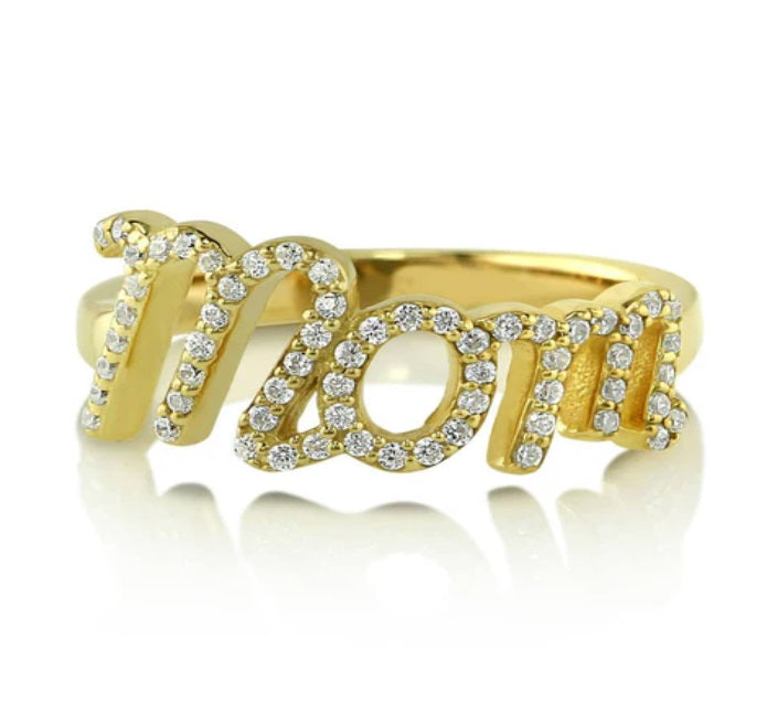 Mom CZ Ring in Gold Flashed Sterling Silver