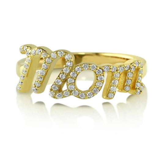 Mom CZ Ring in Gold Flashed Sterling Silver