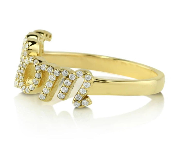 Mom CZ Ring in Gold Flashed Sterling Silver