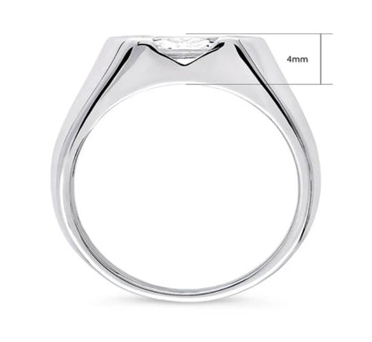 East-West Solitaire Half Bezel Set CZ Ring in Sterling Silver